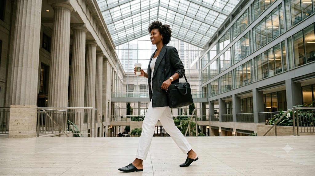 Charcoal Pinstripe Oversized Blazer & Straight White Denim